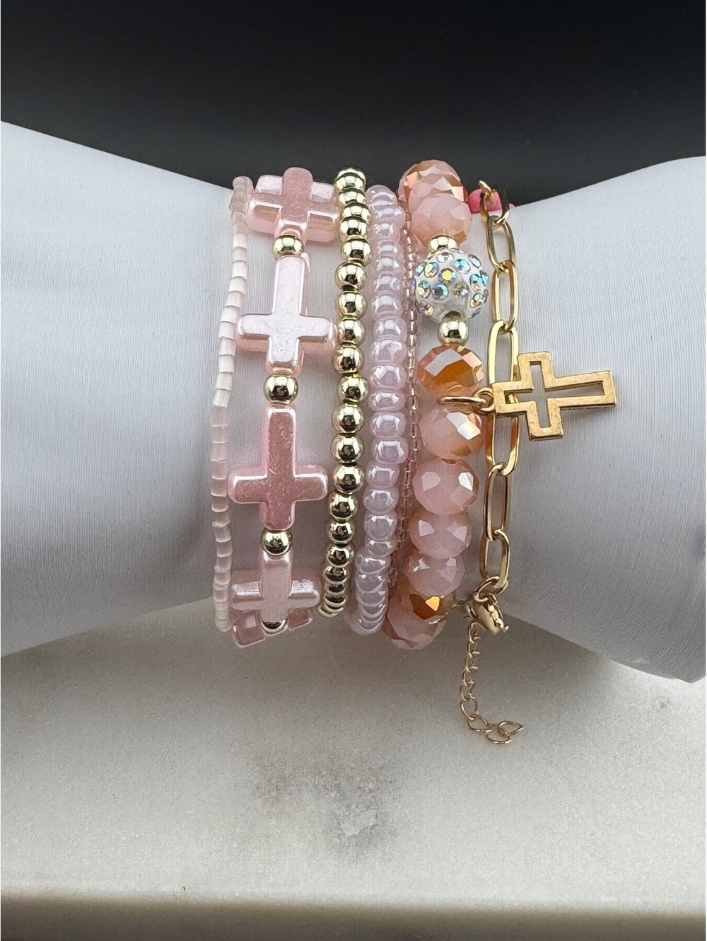 Pink Cross Christian Stackable Bracelets - Picture 3 of 4